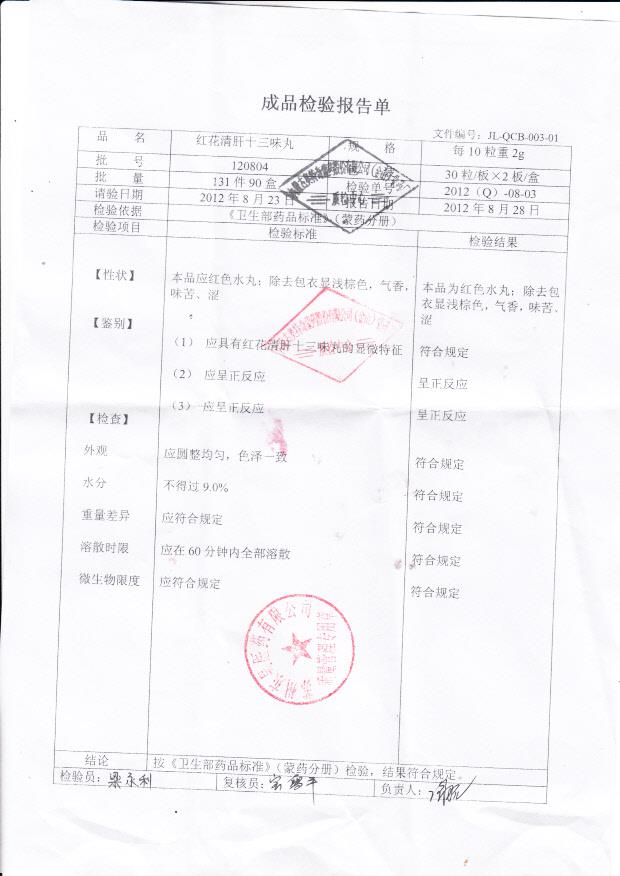 120804红花清肝十三味丸