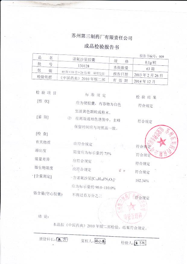 130128诺氟沙星胶囊