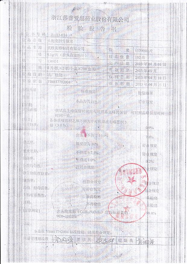 130451头孢克肟分散片