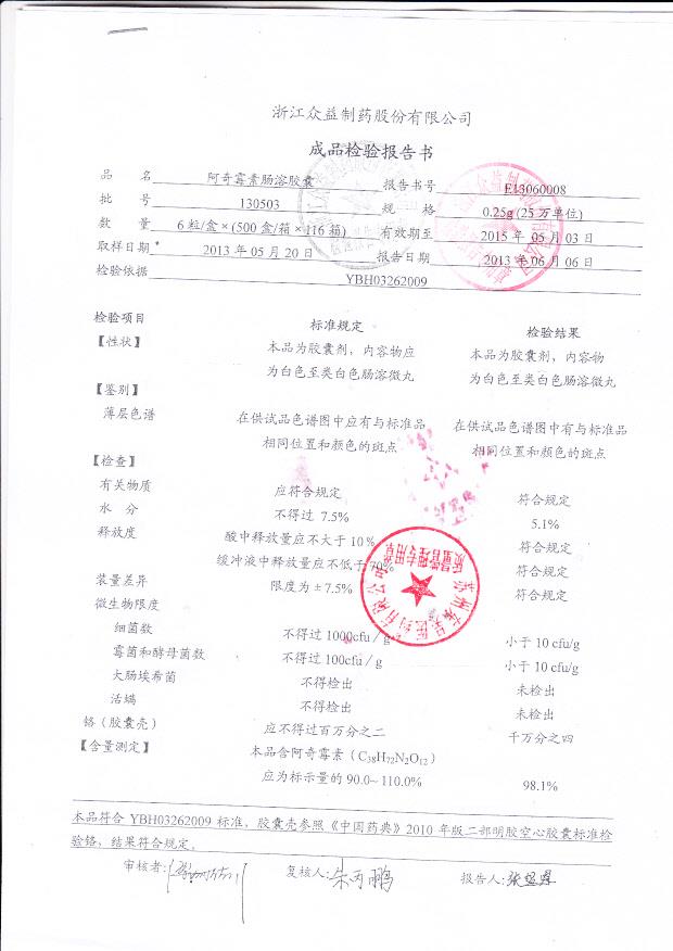 130503阿奇霉素肠溶胶囊