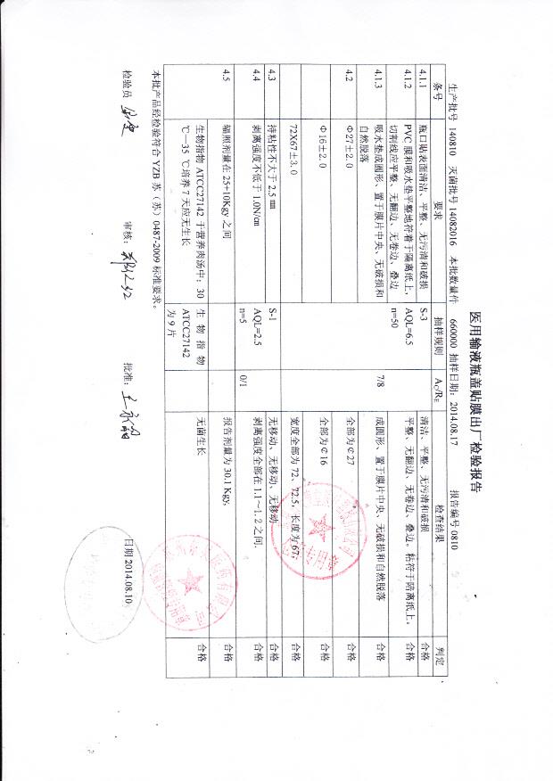 140810长庚堂医用输液瓶盖贴膜