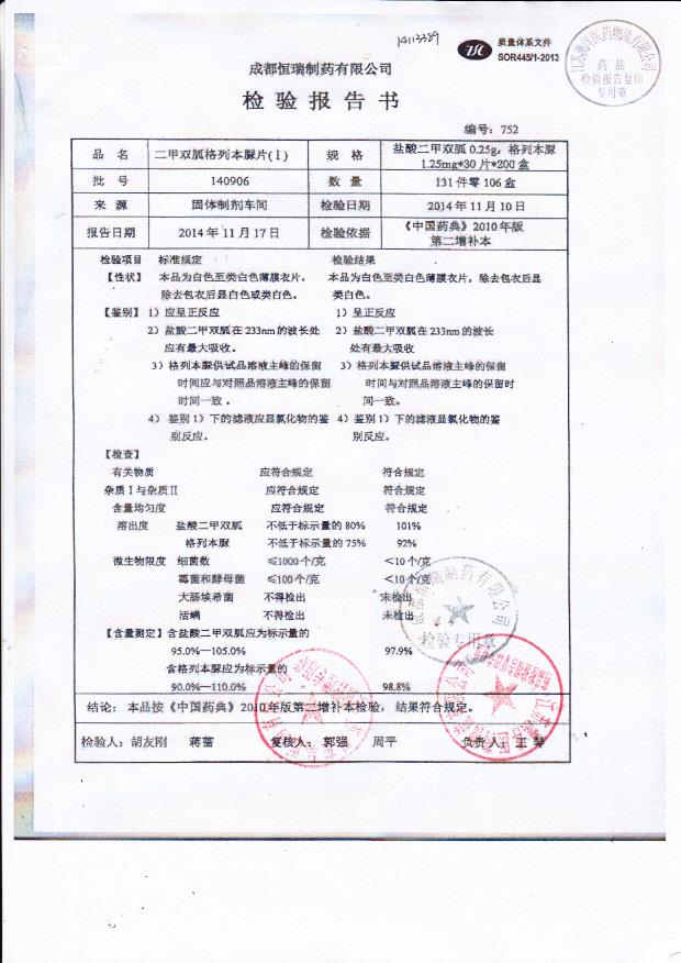 140906二甲双胍格列本脲片（I）