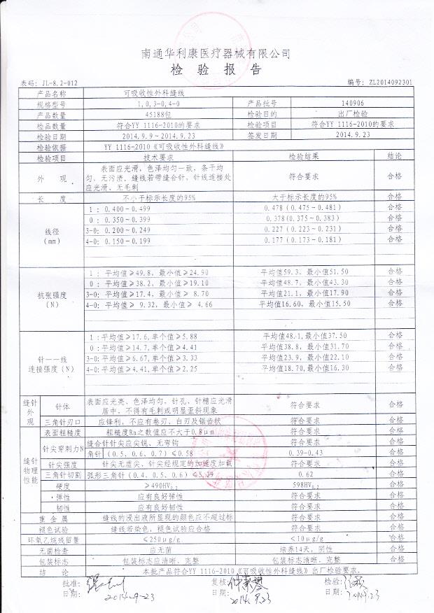 140906华利康可吸收性外科缝线