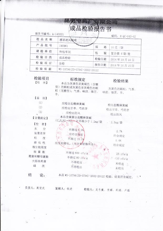 140961感冒疏风颗粒