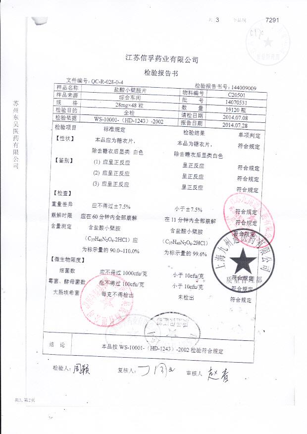14070531盐酸小檗胺片