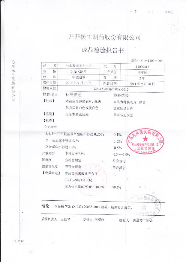 14090417马来酸曲美布汀片