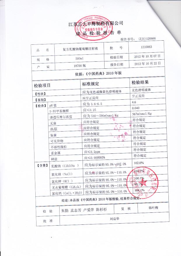 1210063复方乳酸钠葡萄糖注射液