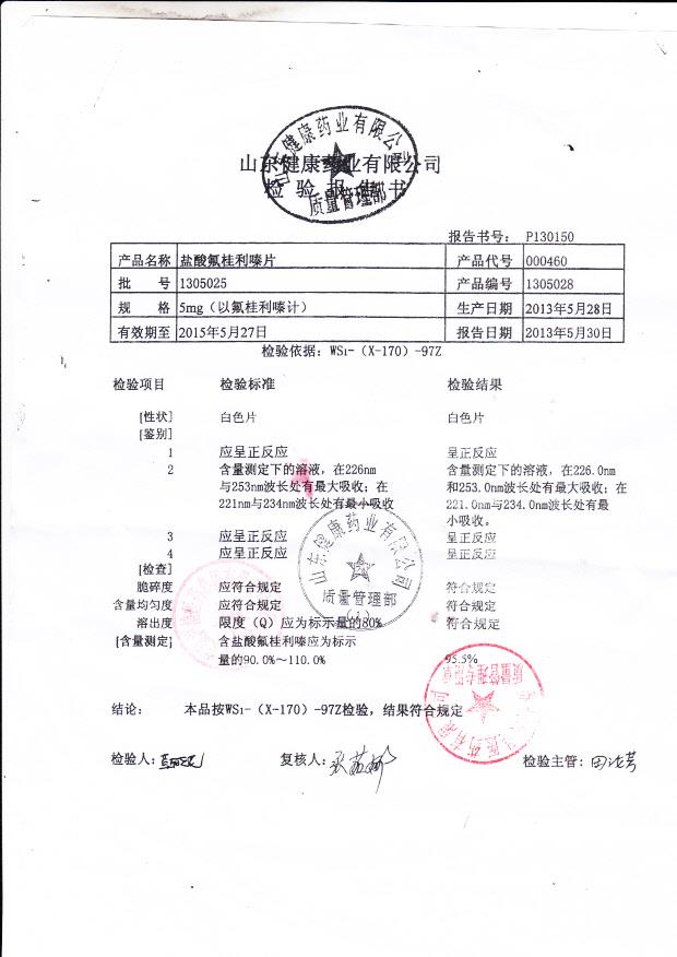 1305025盐酸氟桂利嗪片