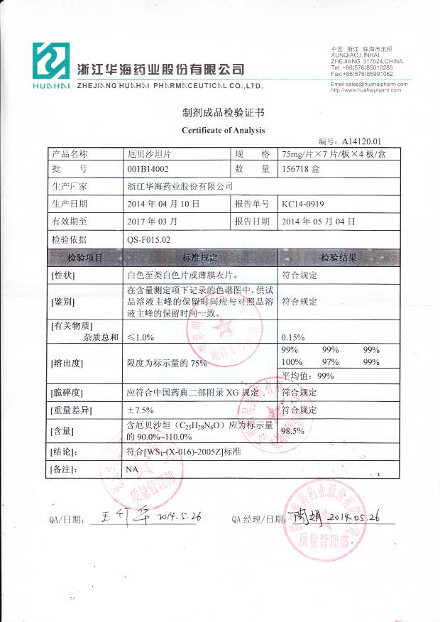 001B14002厄贝沙坦片