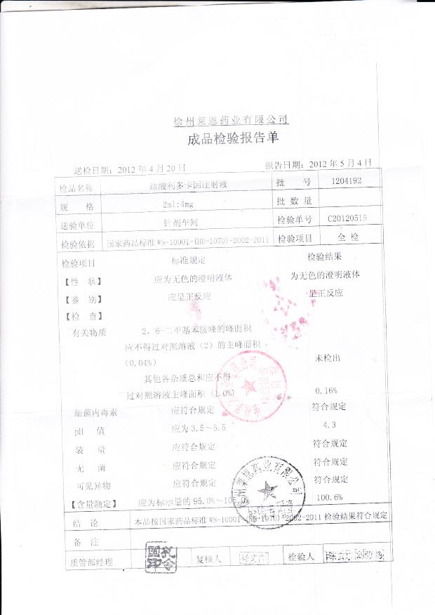 1204192盐酸利多卡因注射液