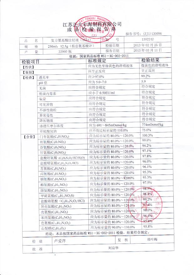 1302242复方氨基酸注射液（18AA）