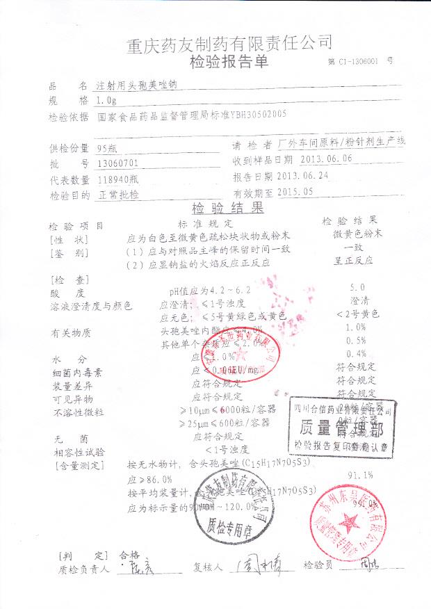 13060701注射用头孢美唑钠