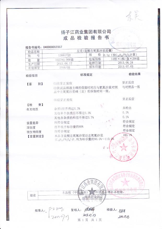 13061722盐酸左氧氟沙星胶囊