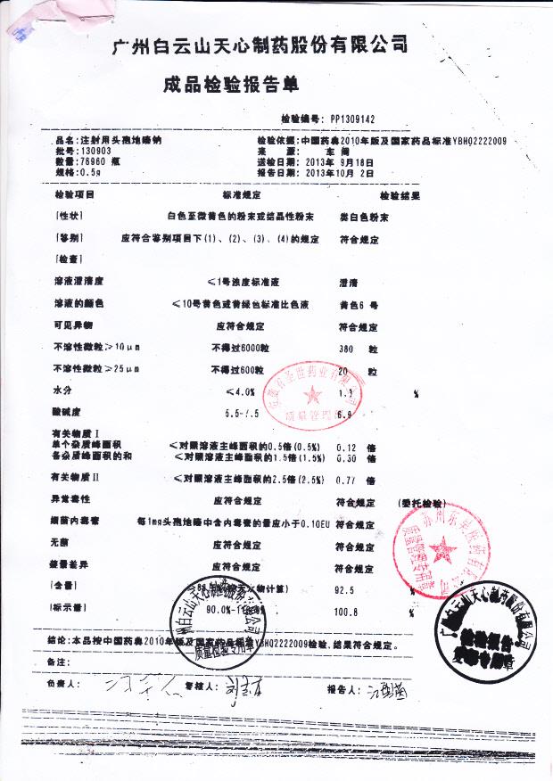 130903注射用头孢地嗪钠