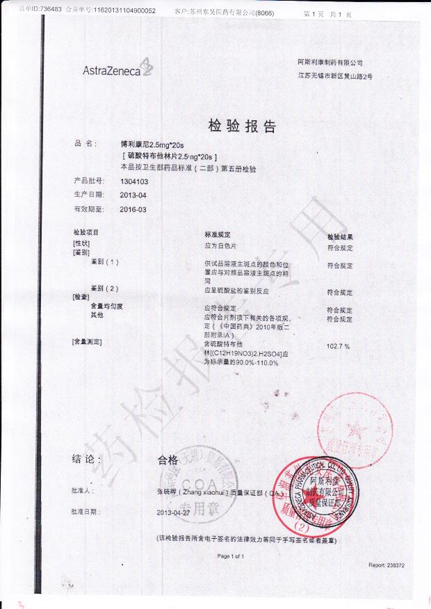 1304103硫酸特布他林片