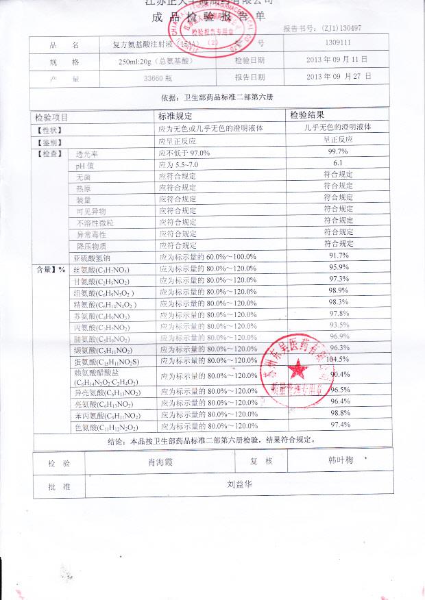 1309111复方氨基酸注射液（15AA）
