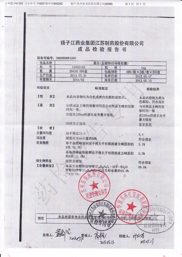 13033102盐酸特拉唑嗪胶囊