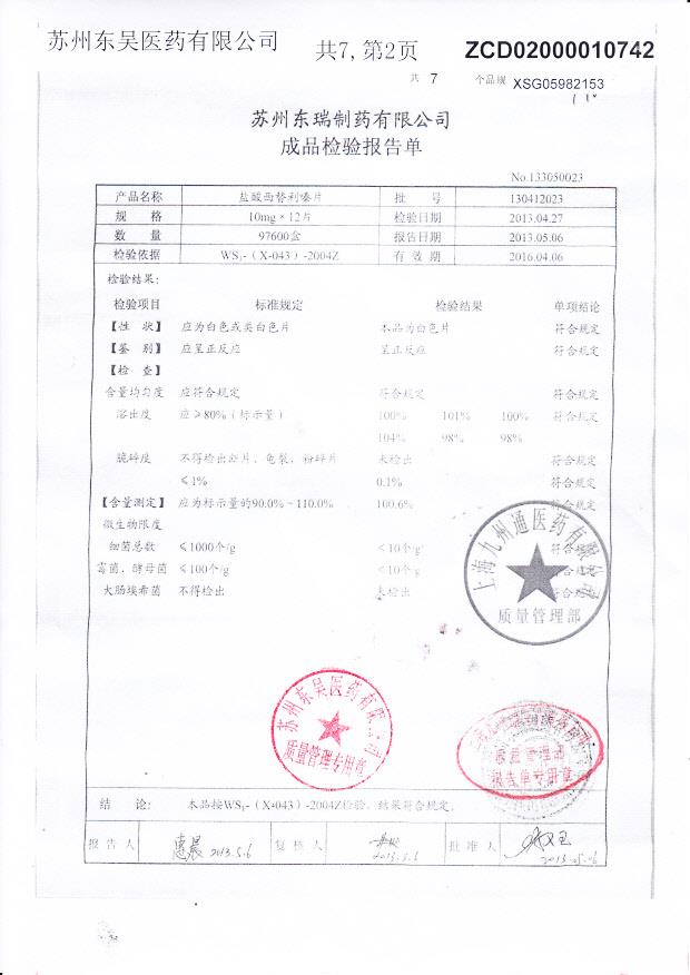 130412023盐酸西替利嗪片