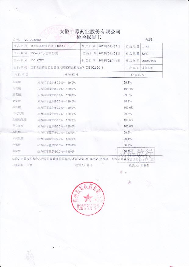 130127M2复方氨基酸注射液（18AA）