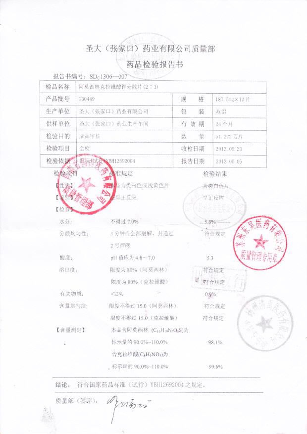 130449阿莫西林克拉维酸钾分散片