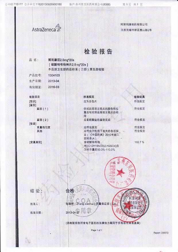 1304103硫酸特布他林片