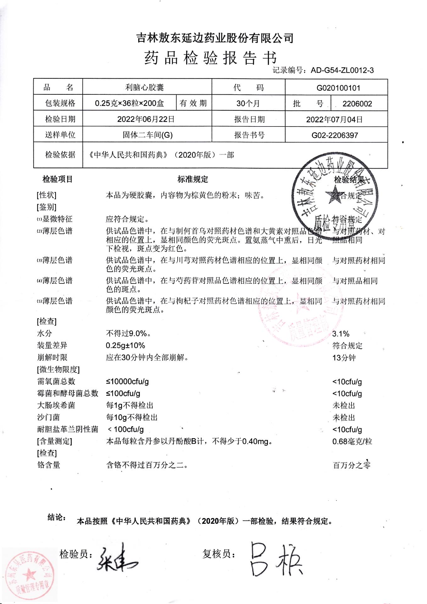 2206002利脑心胶囊