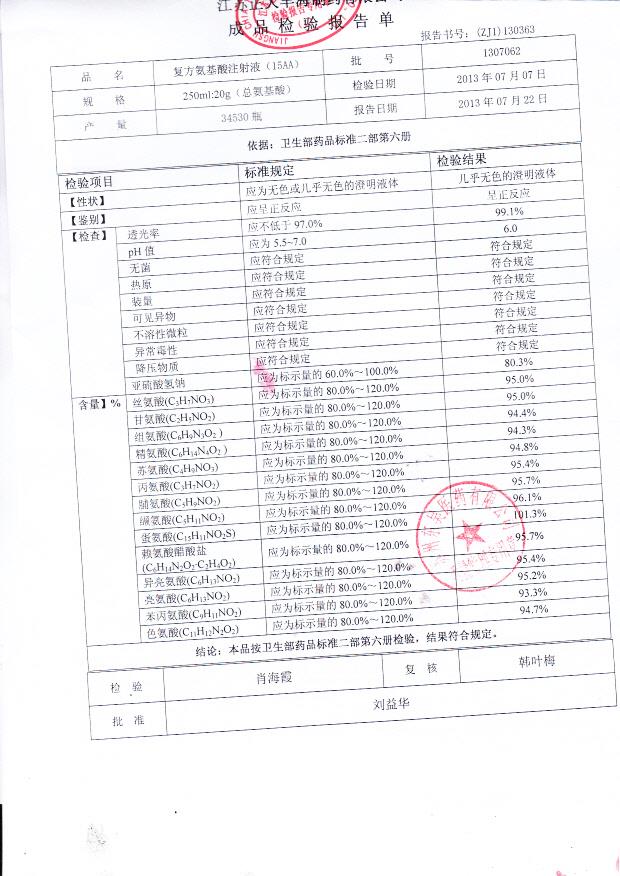 1307062复方氨基酸注射液（15AA）