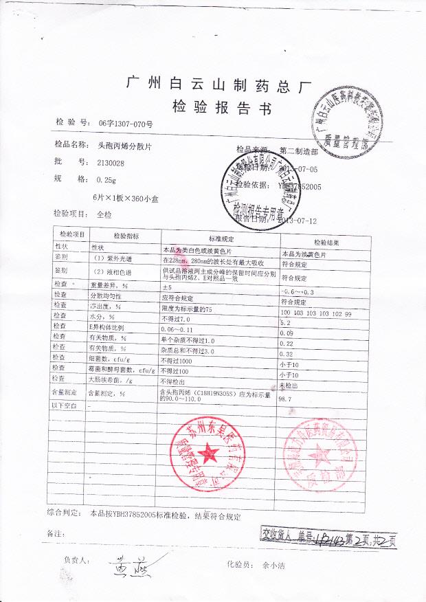 2130028头孢丙烯分散片