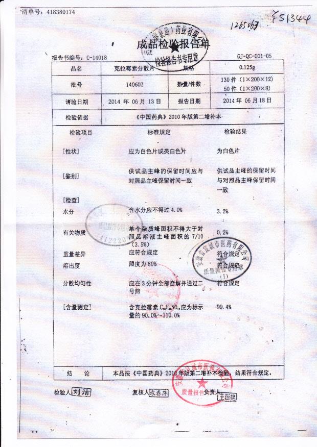 140602克拉霉素分散片