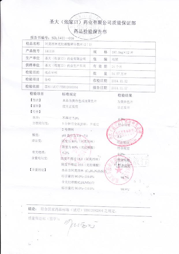 141116阿莫西林克拉维酸钾分散片