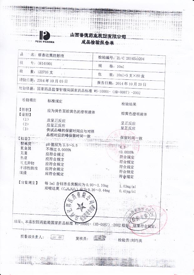 08141001银杏达莫注射液