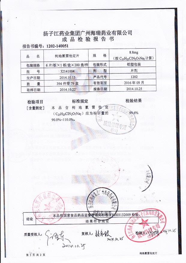 32141004枸地氯雷他定片2