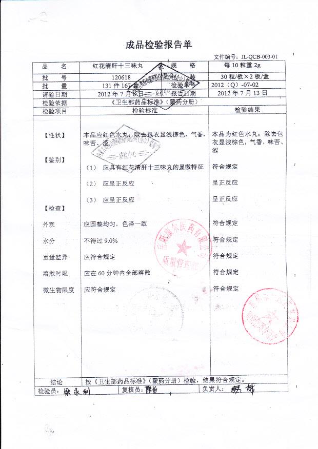 120618红花清肝十三味丸