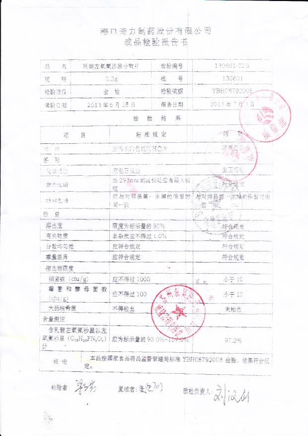 130601乳酸左氧氟沙星分散片