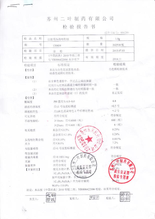 130604注射用头孢唑肟钠