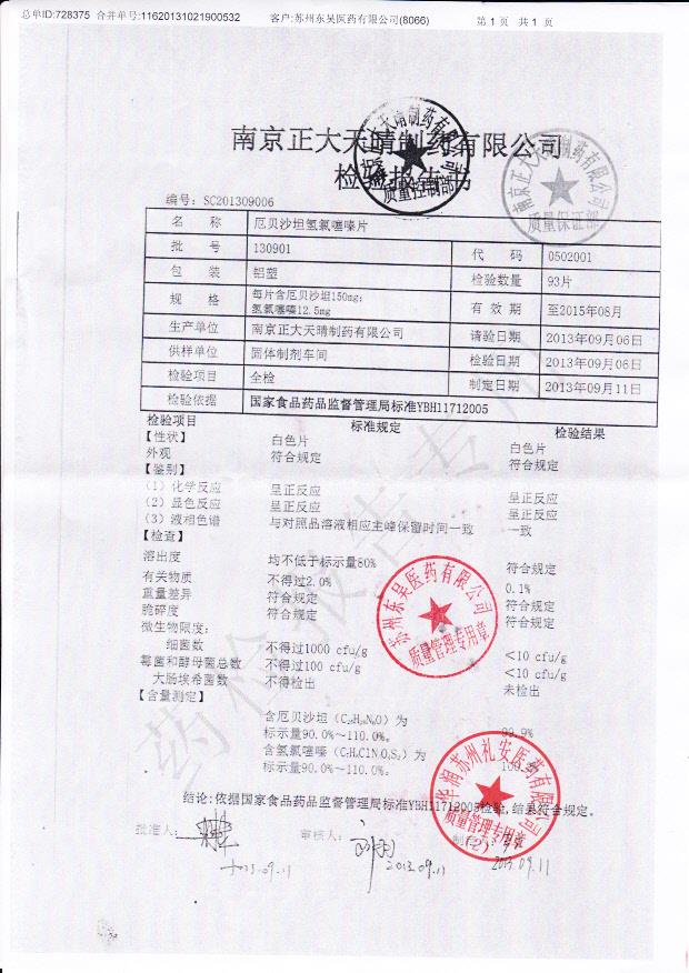 130901厄贝沙坦氢氯噻嗪片