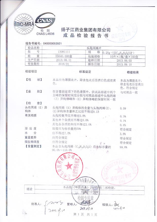 13081111头孢丙烯片