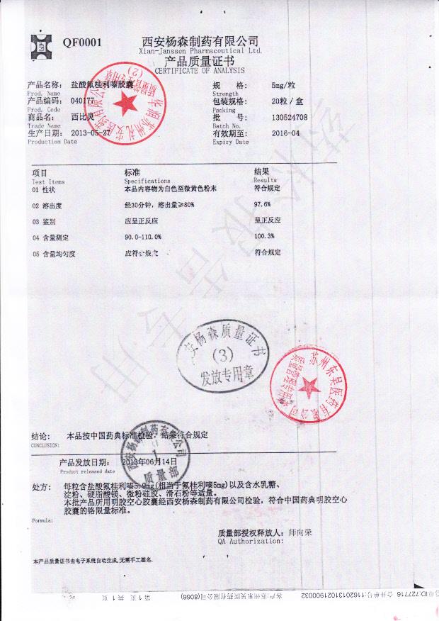 130524708盐酸氟桂利嗪胶囊