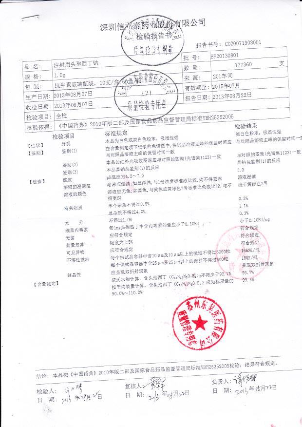 BP20130801注射用头孢西丁钠