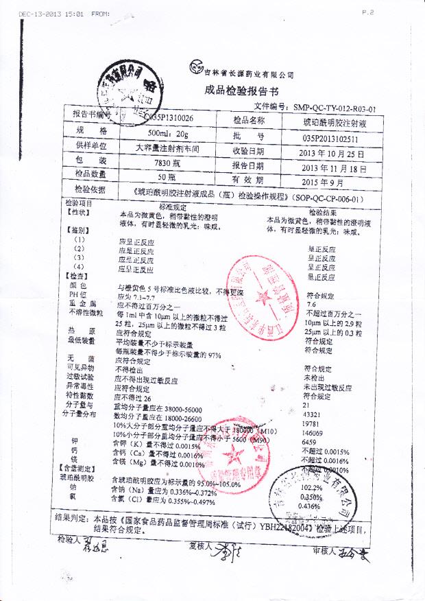 035P2013102511琥珀酰明胶注射液