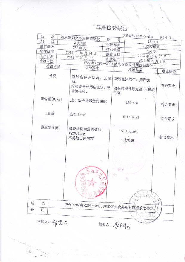 131001纳米银妇女外用抗菌凝胶