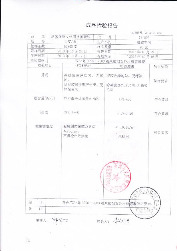 131003纳米银妇女外用抗菌凝胶