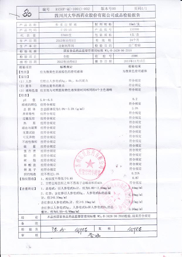 131005参麦注射液