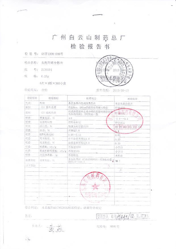 213034头孢丙烯分散片