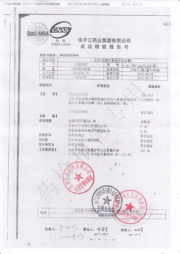 13081922盐酸左氧氟沙星胶囊