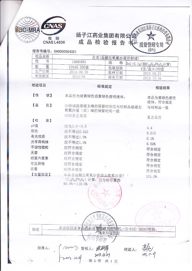 13091831盐酸左氧氟沙星注射液