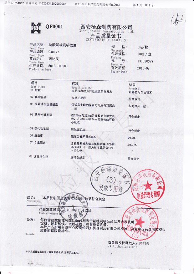 131020379盐酸氟桂利嗪胶囊