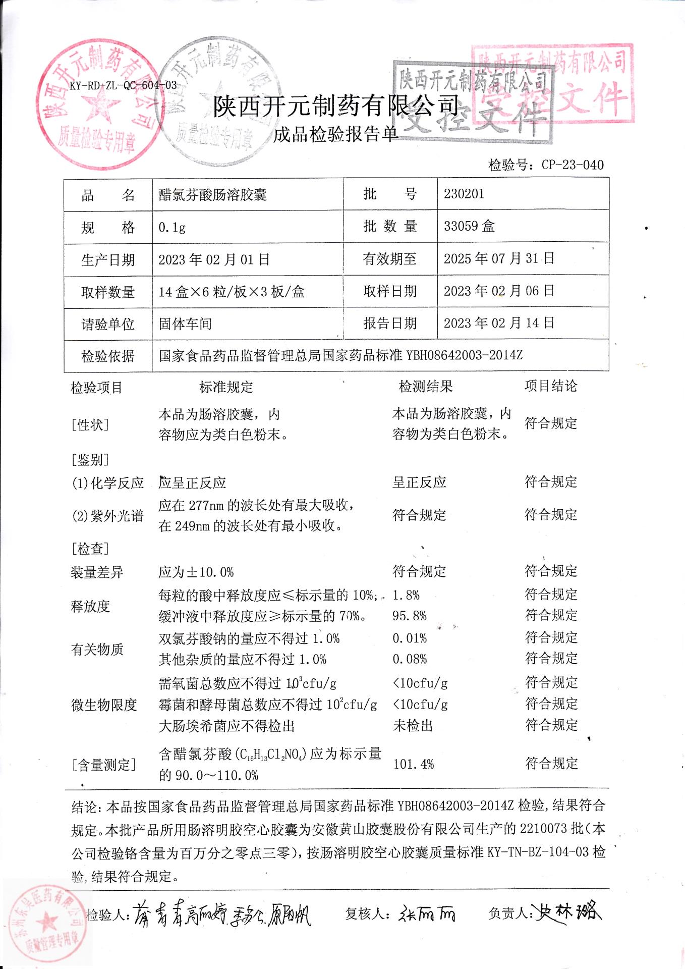 230201醋氯芬酸肠溶胶囊