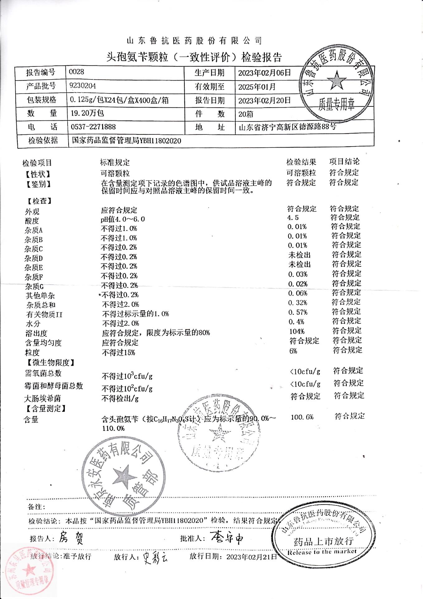 9230204头孢氨苄颗粒