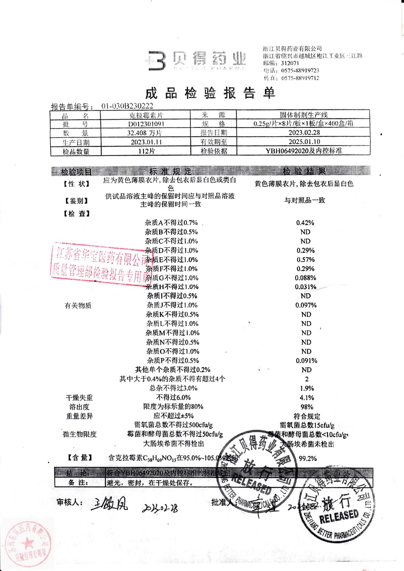 D012301091克拉霉素片